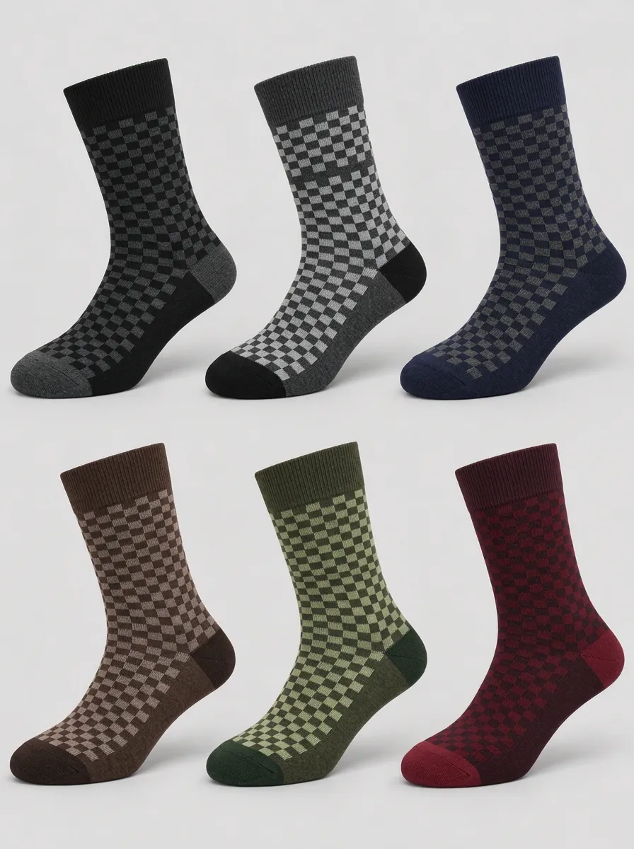 Men's 6-Pack Checkerboard Pattern Printed Socks
