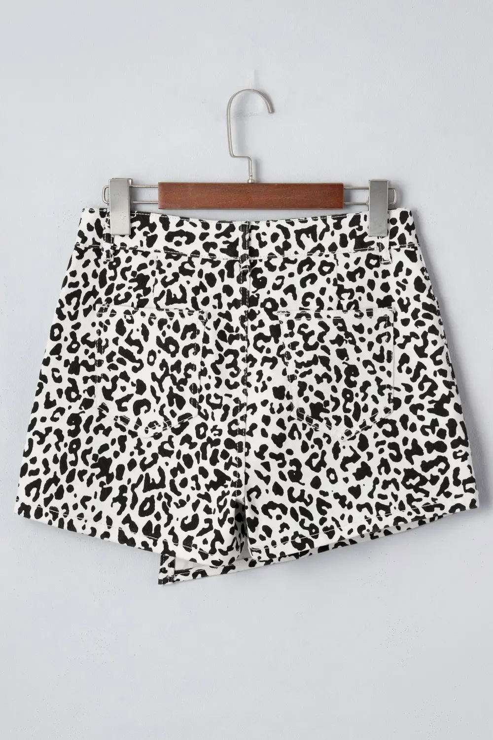 Overlap Leopard-Print Denim Shorts