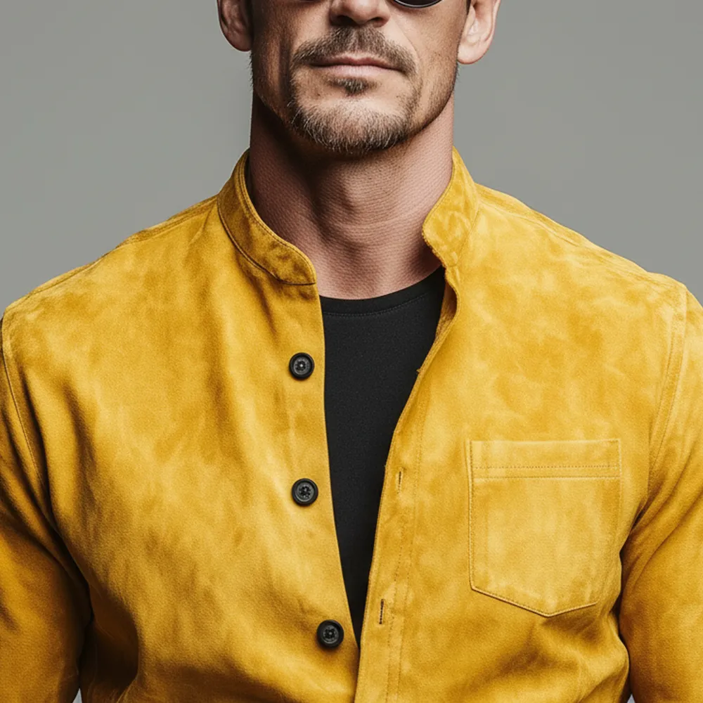 Collared Utility Woven Suede Shirt
