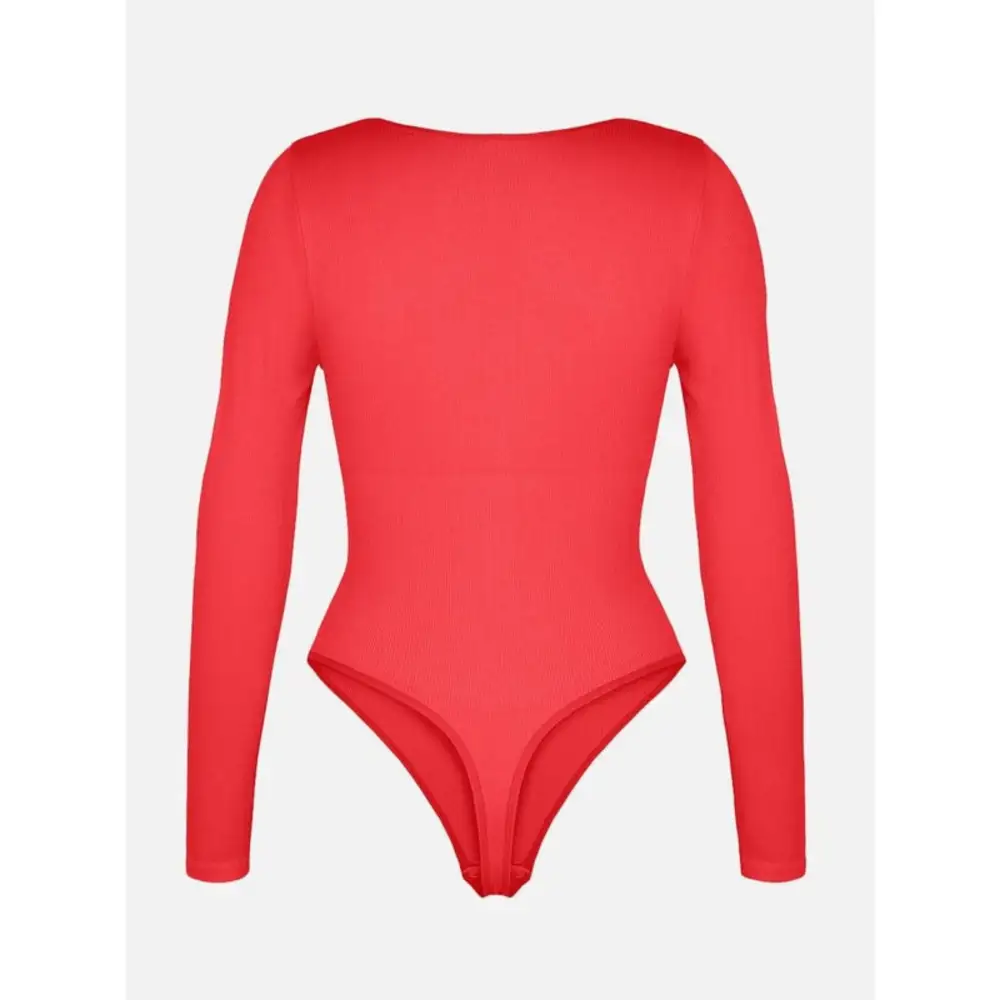 Ribbed Cutout Long Sleeve Thong Bodysuit