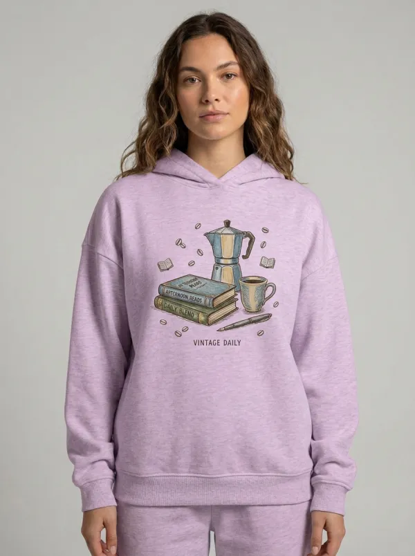 Women's Book Coffee Moka Pot Books Graphic Hoodie