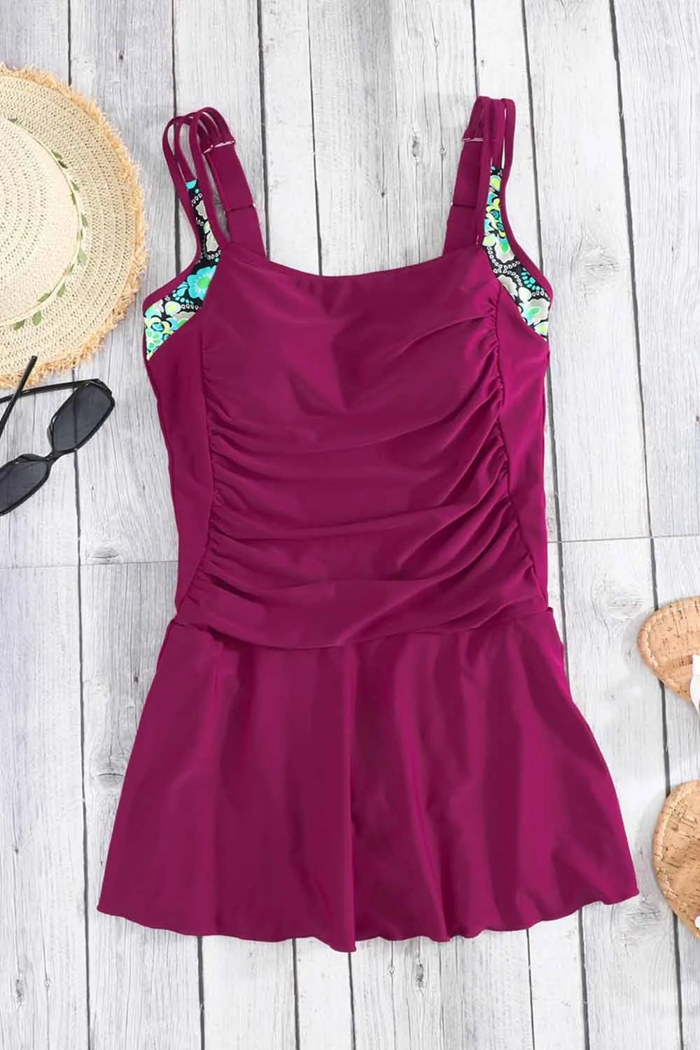 Vintage Tummy Control One Piece Swimsuits Swimdress Push up Swimwear Bathing Suits