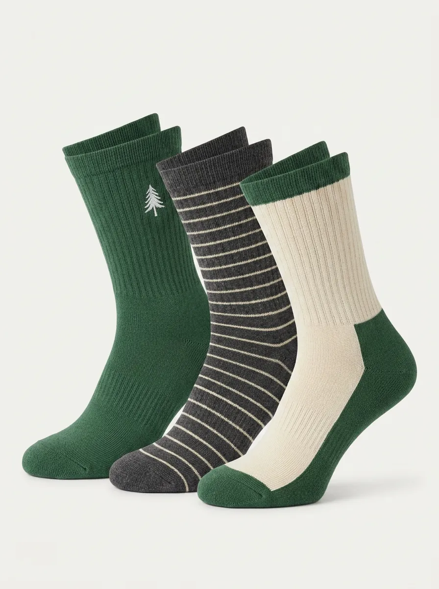 Everyday Striped Forest Men's Three-Pair Crew Socks