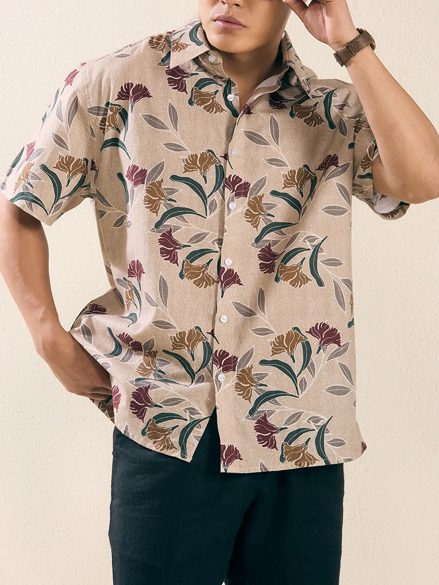 Half Sleeve Printed Linen Men's Formal Shirt