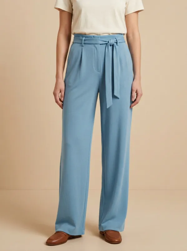 Clean Line Belted High Rise Wide Leg Pants