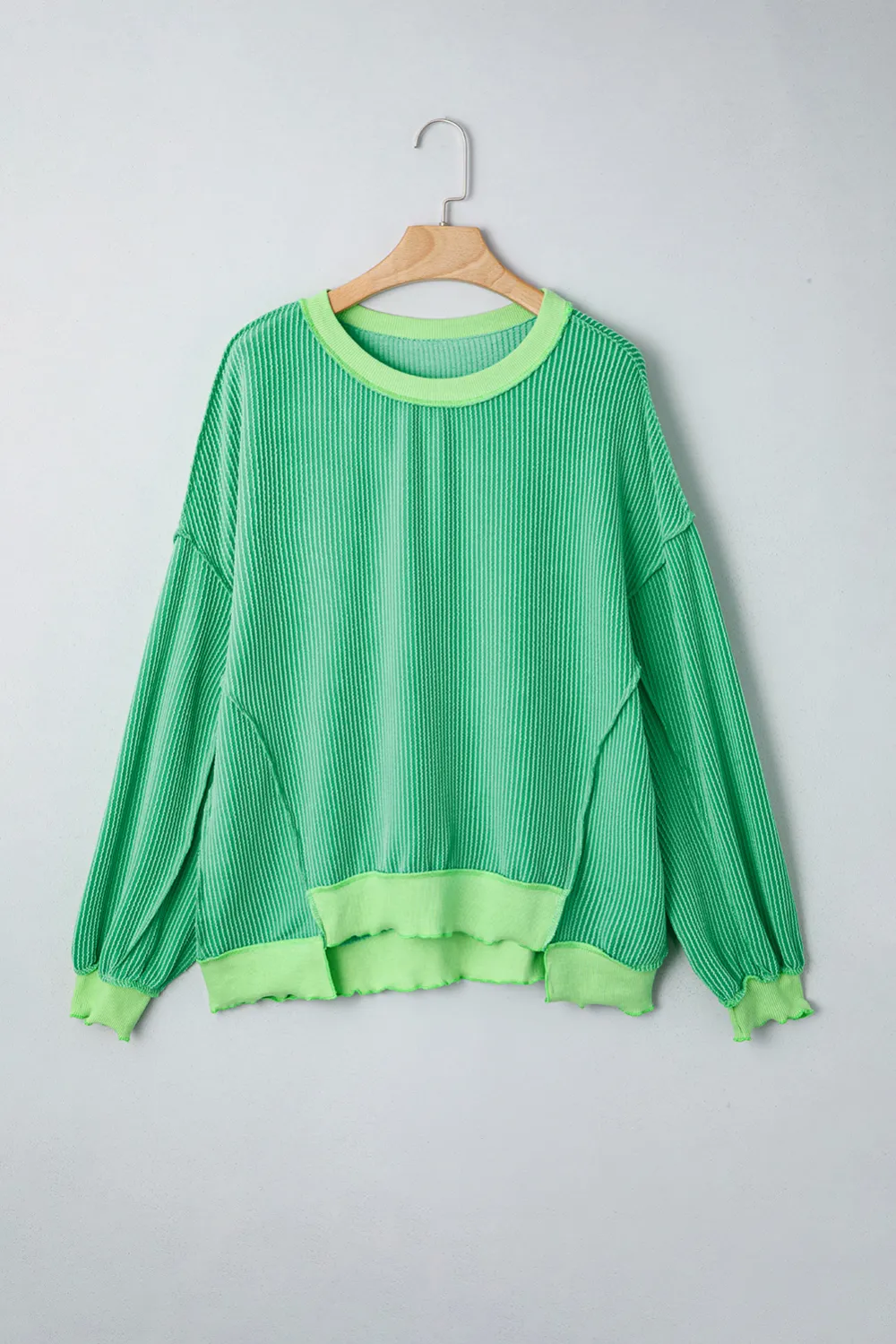 Bright Green Twisted Rib Uneven Top