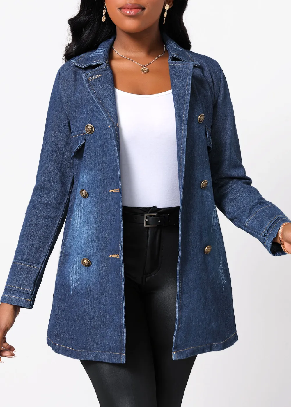 Denim Blue Button Long Sleeve Lapel Jacket