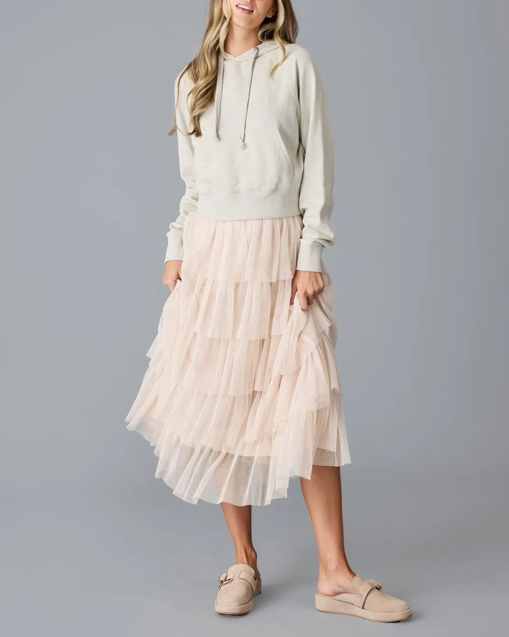 Light Pink Tiered Tulle Maxi Skirt