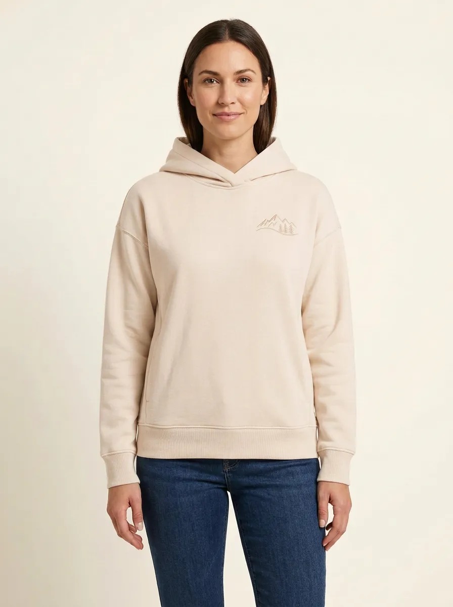 Women's Mountain-Forest Crossover-Neck Ribbed-Hem Hoodie