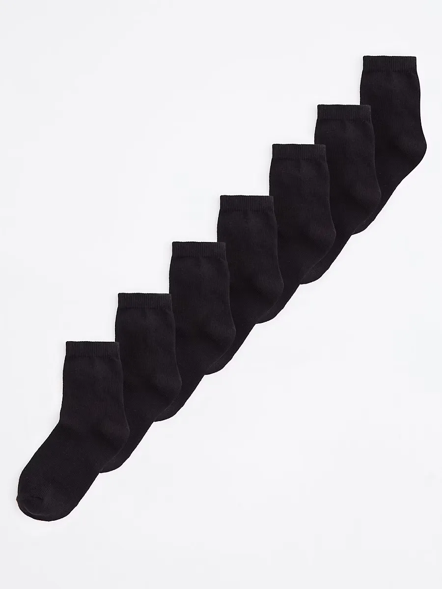 Black Cotton Rich Ankle Socks 7 Pack
