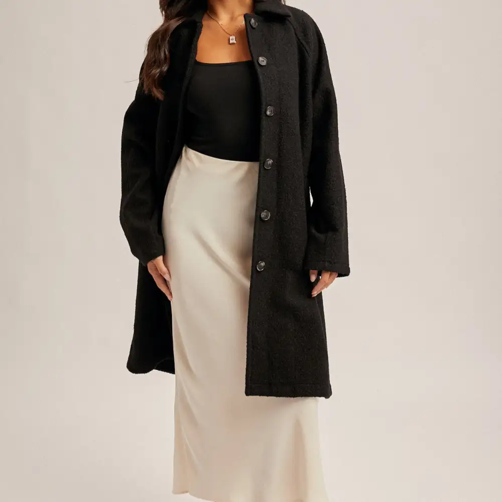 Button Down Textured Polyester Knit Coat