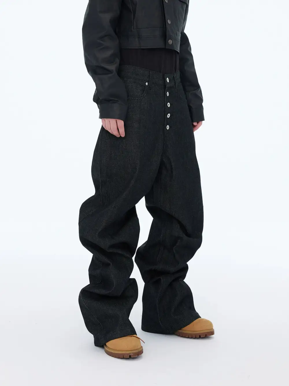 Multi-Button Wide Jeans