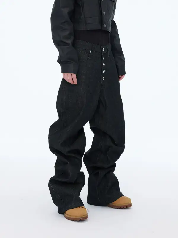 Multi-Button Wide Jeans