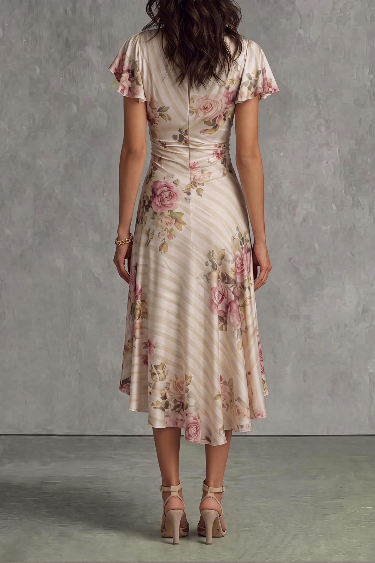 Classic Ruched Floral Midi Dress