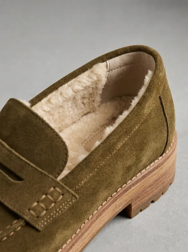 Women's Trail Penny Suede Wood Sole Loafers