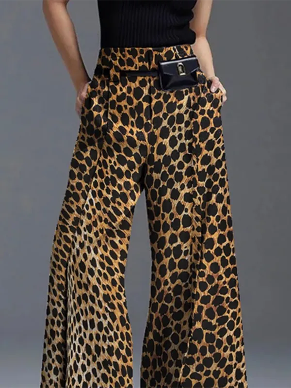 Women's Wide Leg Loose Fit Leopard Print Pants