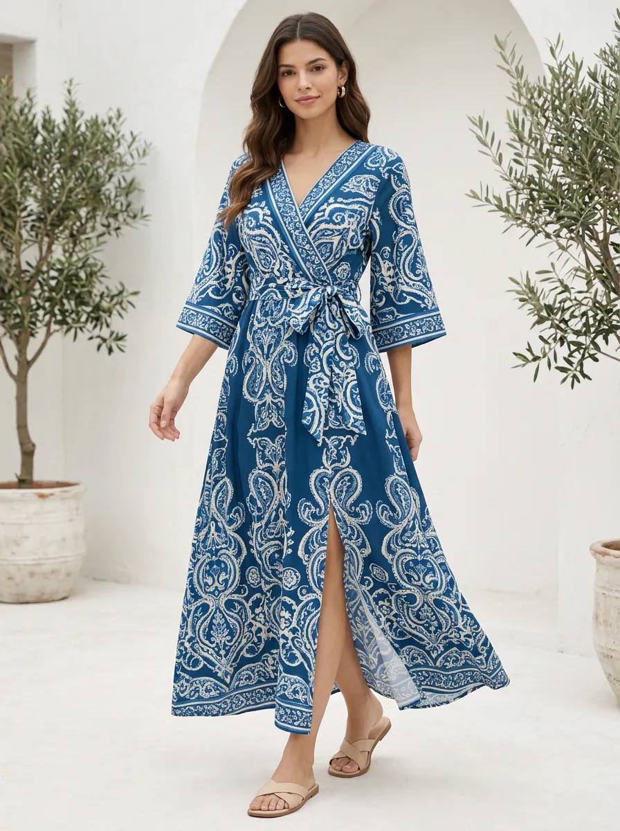 Women's Paisley Softly Styled Wrap Printed Dress