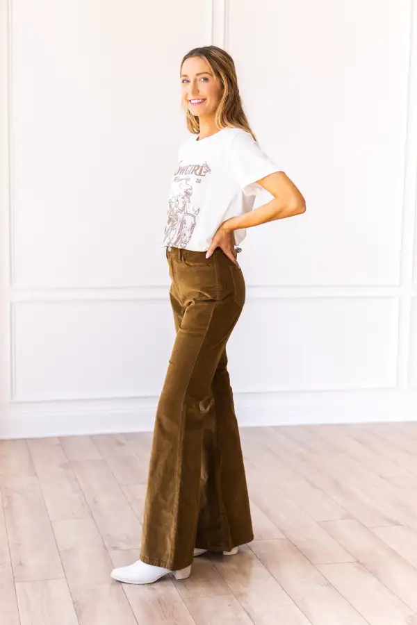 Corduroy High Rise Flared Western Jeans