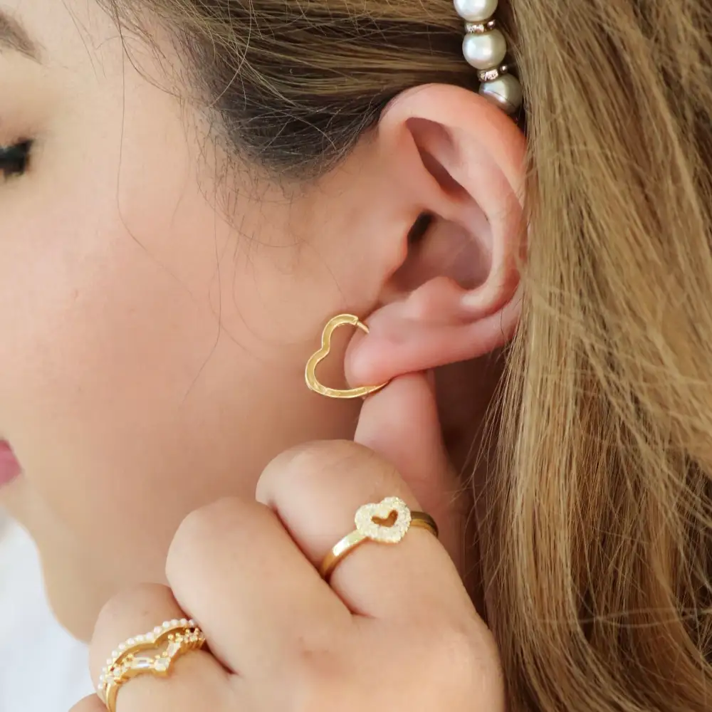 Heart Pave Accent Huggie Earrings