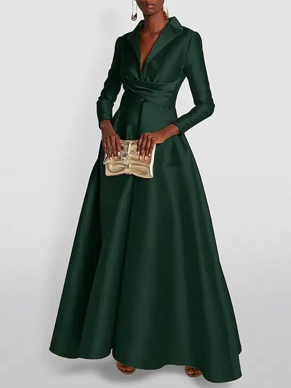 High Waisted Pleated Neck Maxi Dress