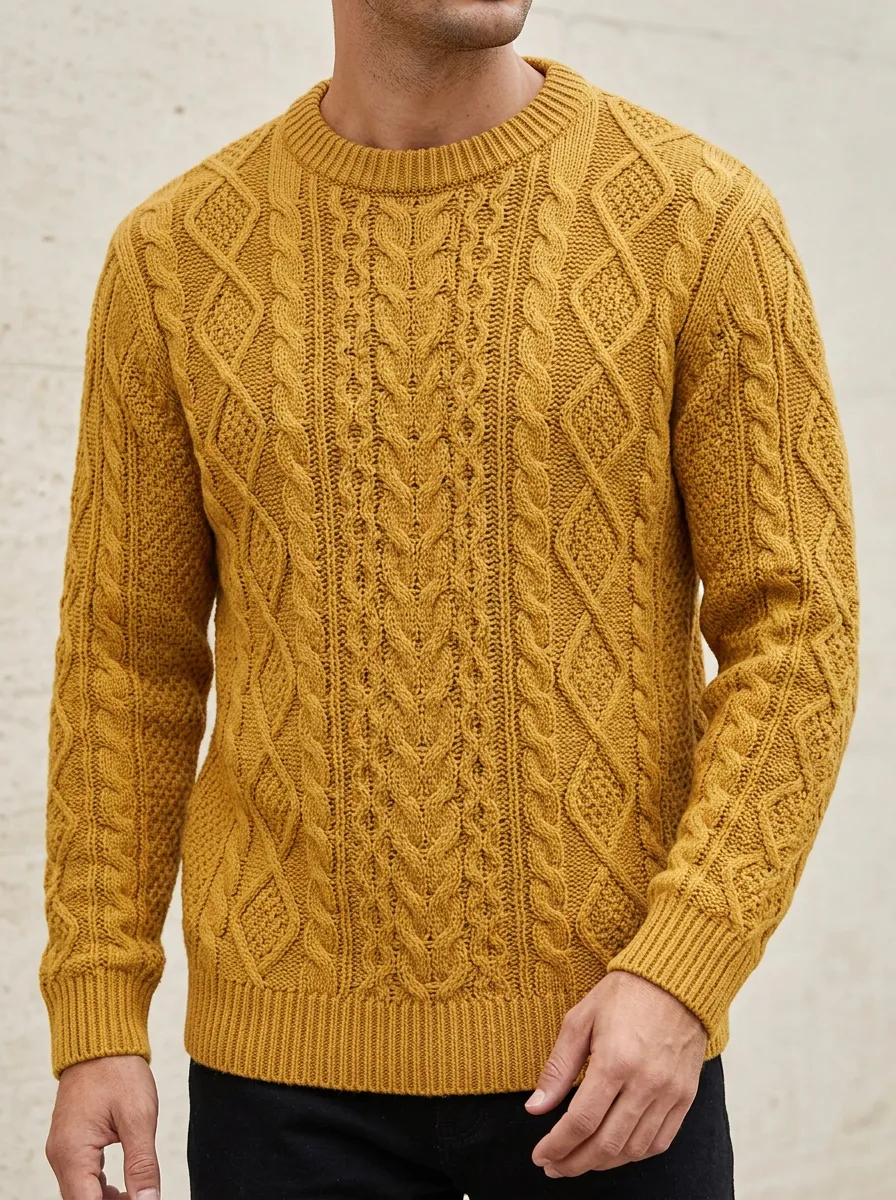 Men’s Ribbed Cable-Knit Crewneck Lounge Sweater