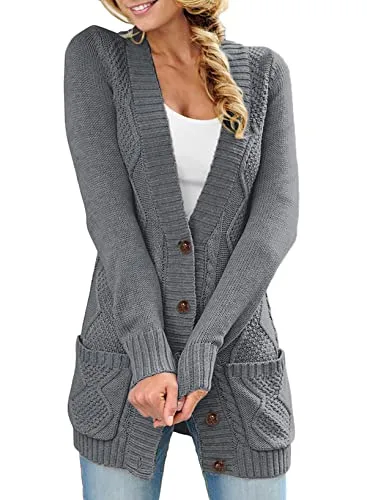 Women Open Front Cardigan Sweater Button Down Knit Sweater Coat