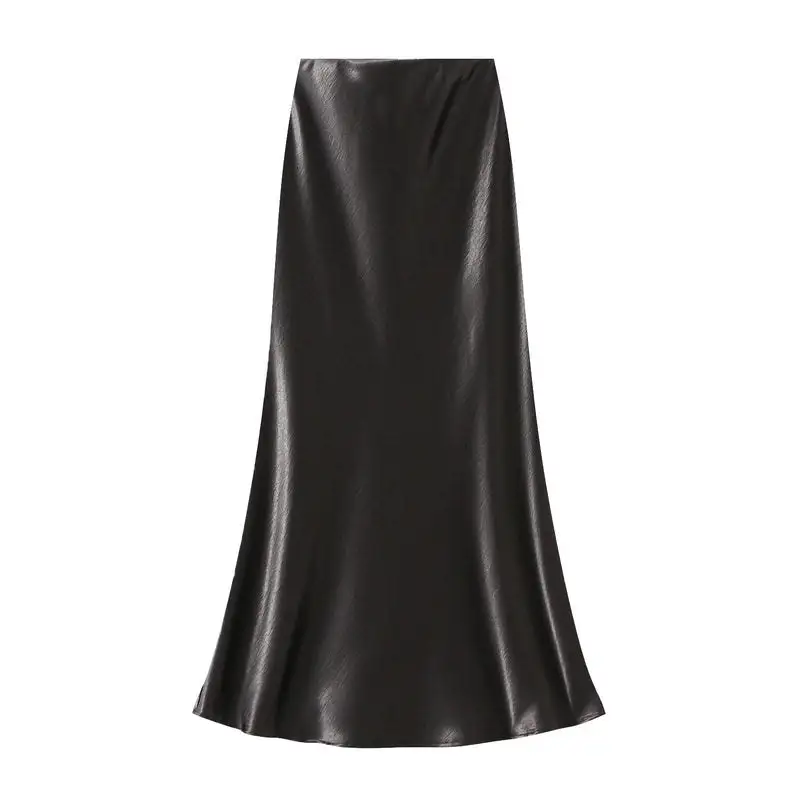 Pleated Satin High Waist Mermaid Midi Skirt