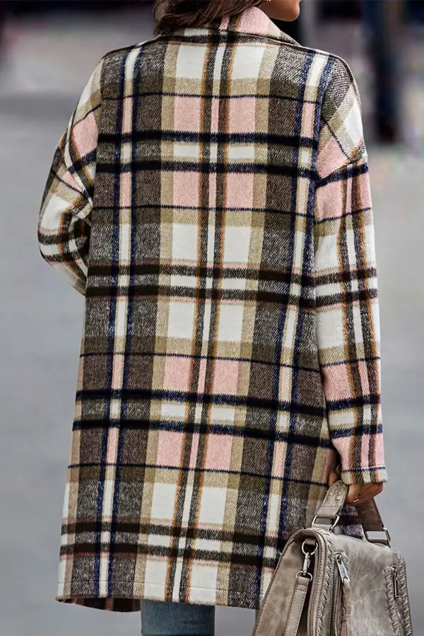 Plaid Button Front Lapel Collar Jacket