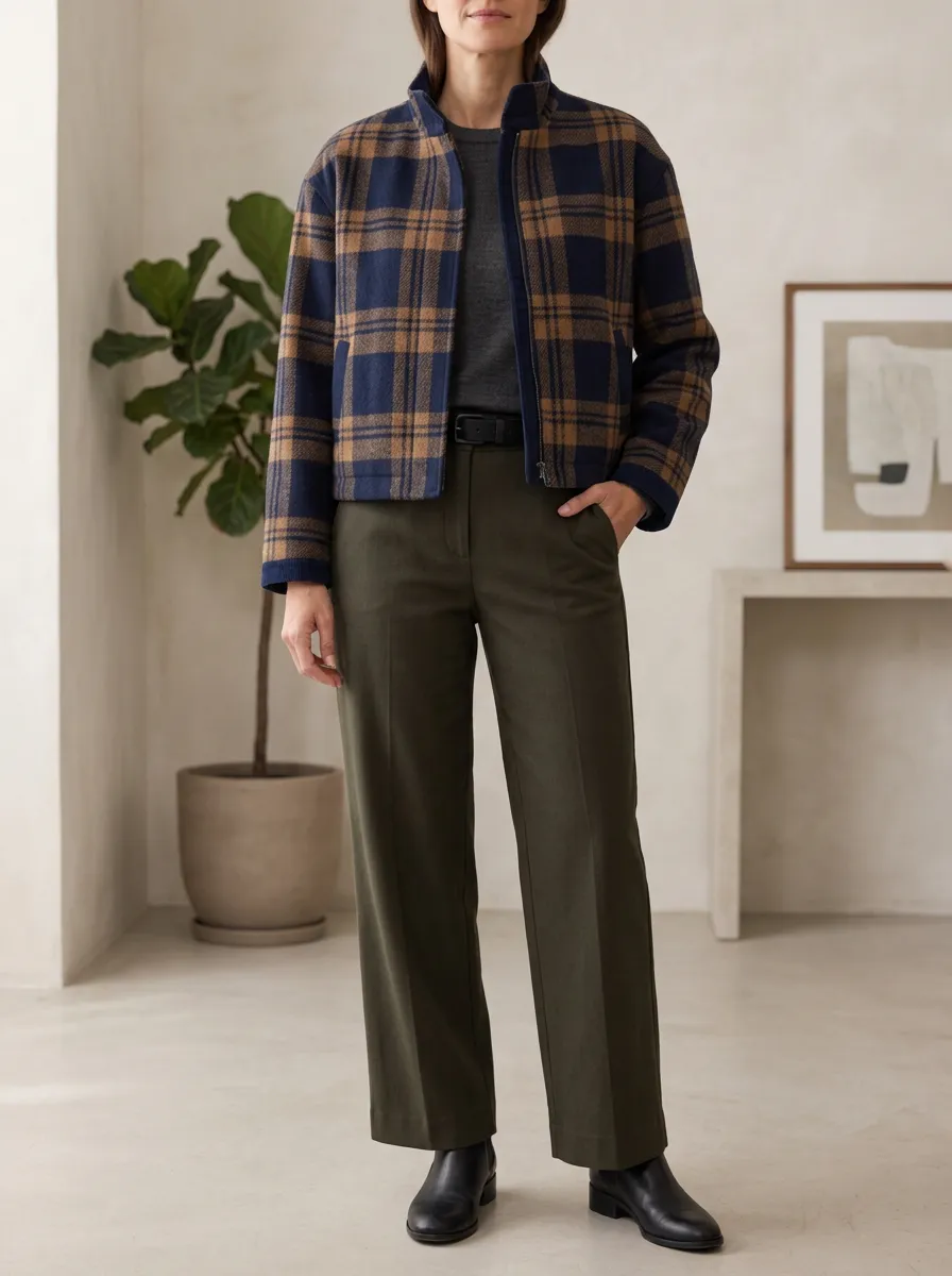 Women's Autumn Plaid Plaid Stand Collar Cropped Jacket