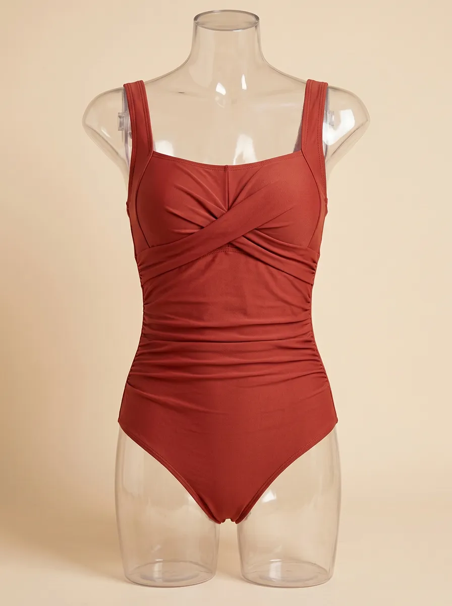 Gathered Twist-Front Ruched One-Piece Swimsuit
