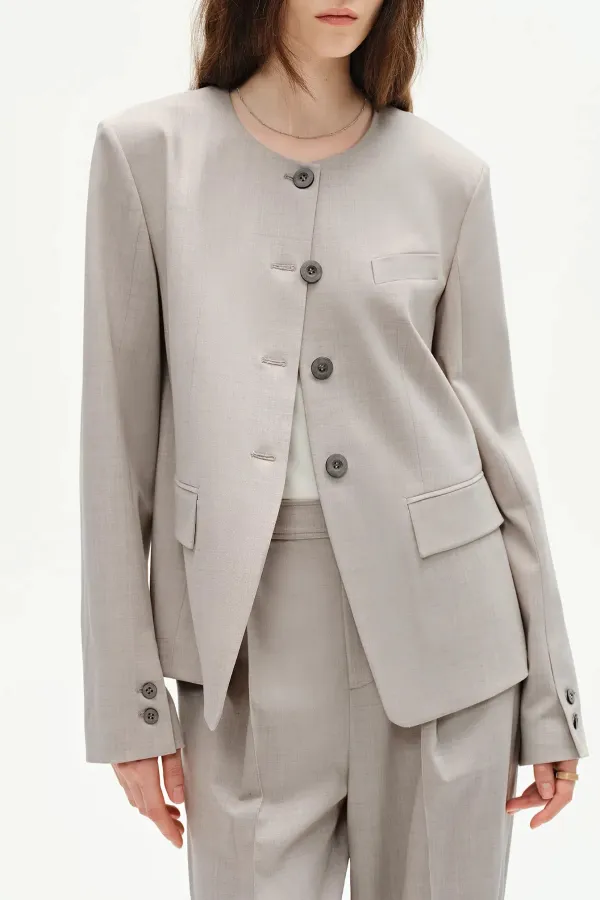 Round Neck Wool Blend Blazer