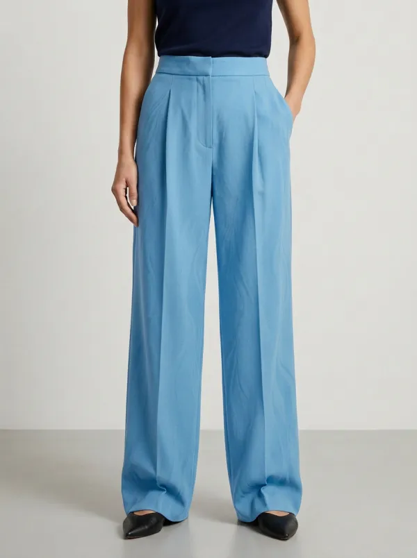 Easygoing Pleated High Rise Wide Leg Trousers