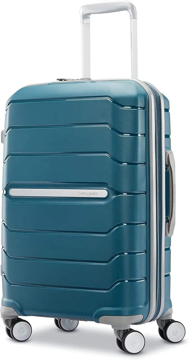 Samsonite Freeform Hardside Carry-On Luggage with Spinner Wheels - Hardshell Suitcase - TSA, Airline-Approved - Expandable Hard Shell, Smooth Rolling Wheels for Lightweight Travel - White/Grey