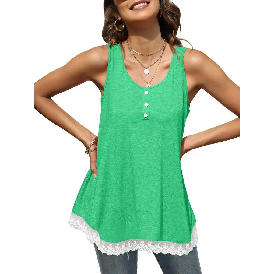 Lace Trim Wide Strap Tank Top