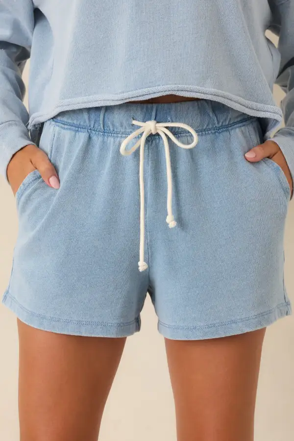 Lounge Drawstring Cotton-Blend Denim Shorts