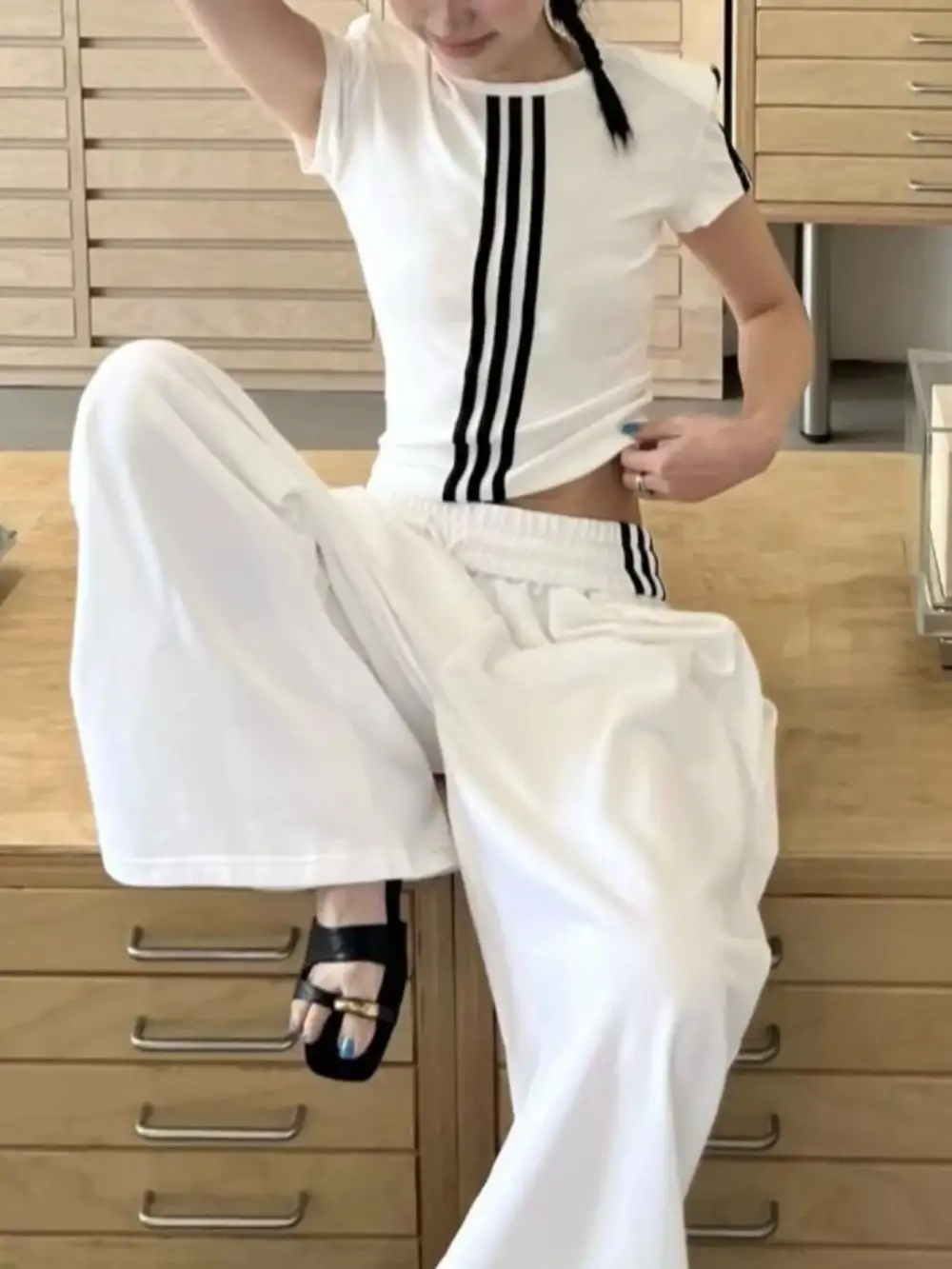 Elevated Striped Crop Top and Wide Leg Pants Set