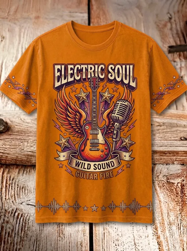 Unisex Rock Music Lover Electric Guitar Wings Printed T-shirt