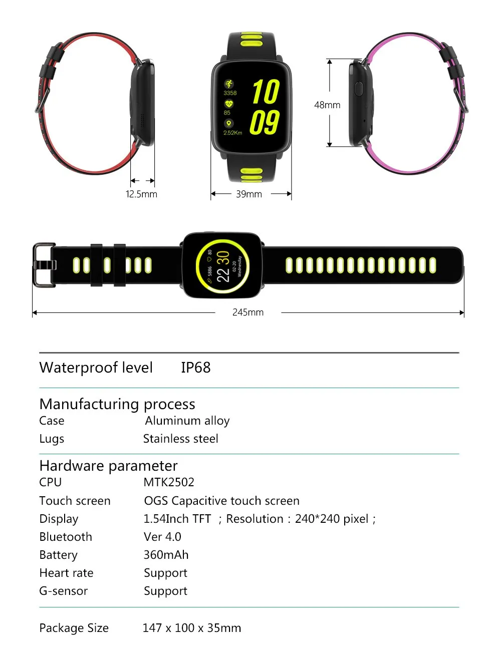 Waterproof smart watch fitness tracker
