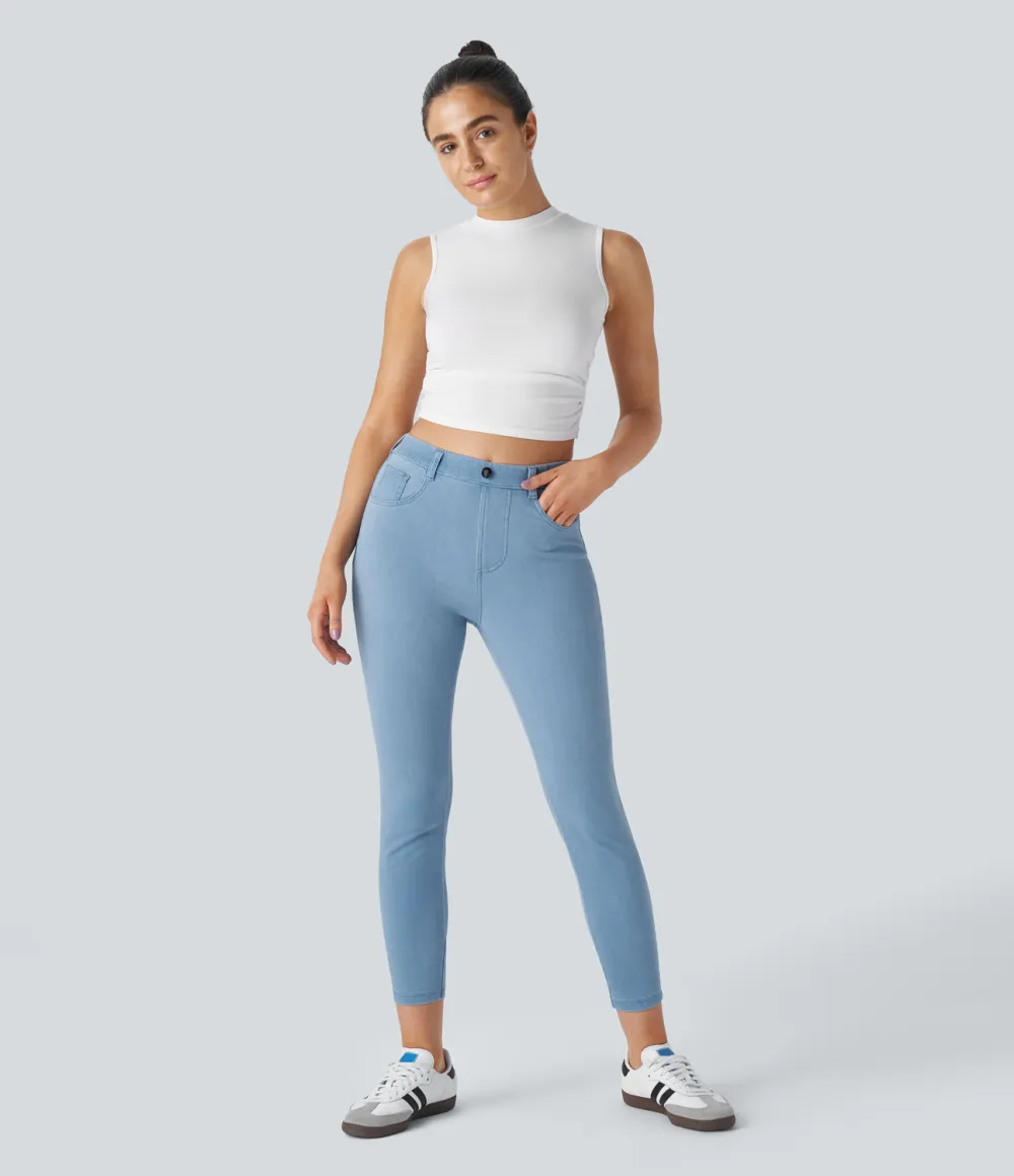 Magic High Waisted Multiple Pockets Stretchy Knit Denim Work Leggings