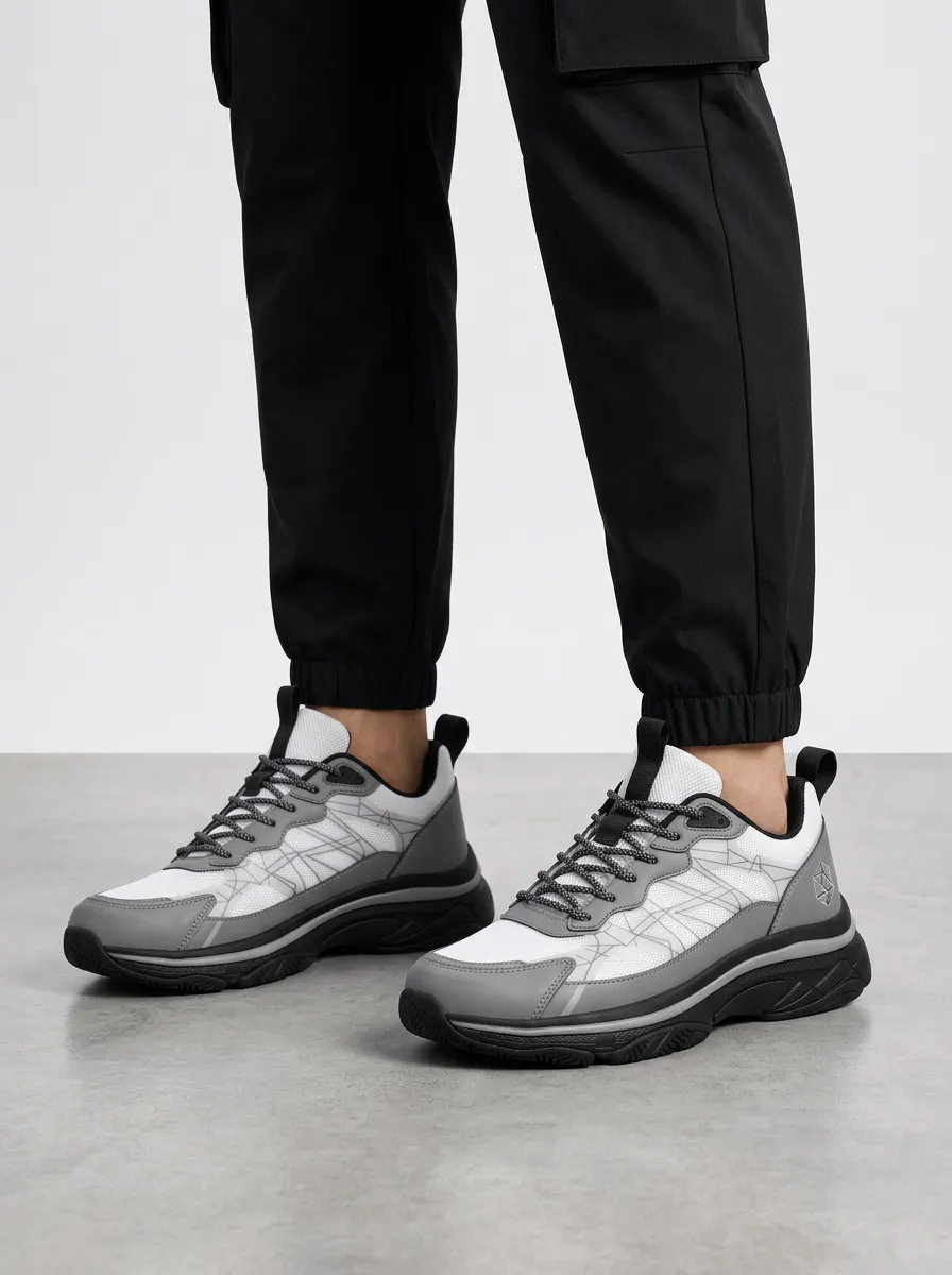 Men's Grey Geometric Pattern Athletic Sneakers