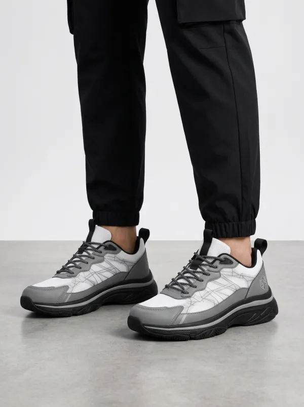 Men's Grey Geometric Pattern Athletic Sneakers