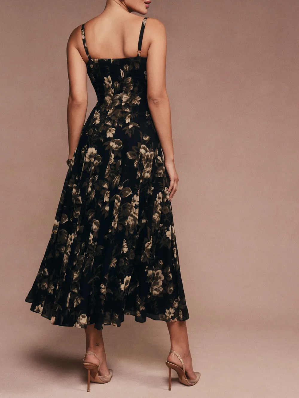 Square Neck Sleeveless A Line Midi Dress