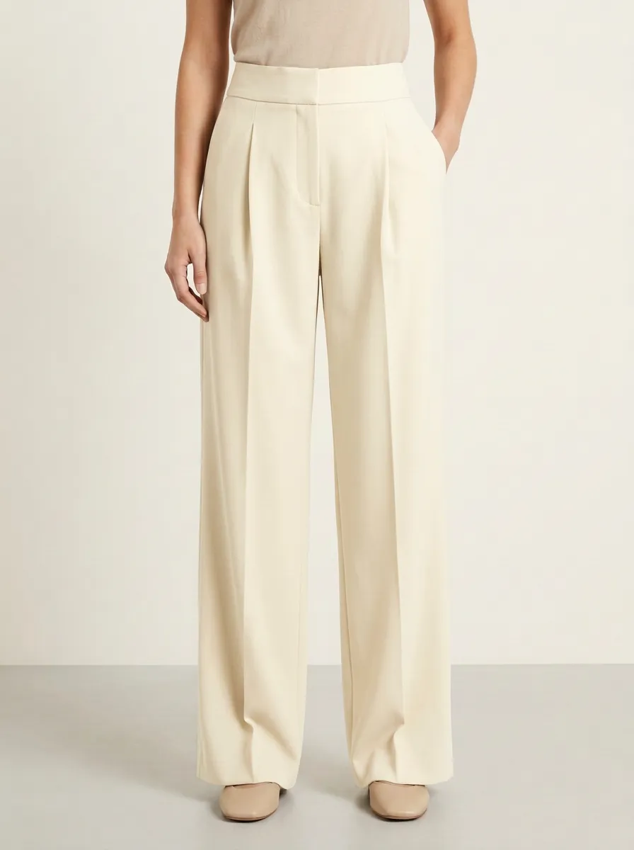 Relaxed Shape Pleated Wide-Leg Trousers