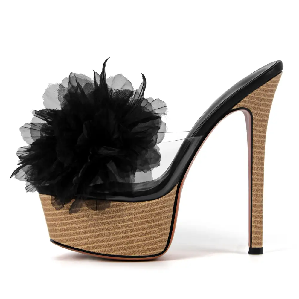 Platform Mesh Clear Stiletto Mule Sandals