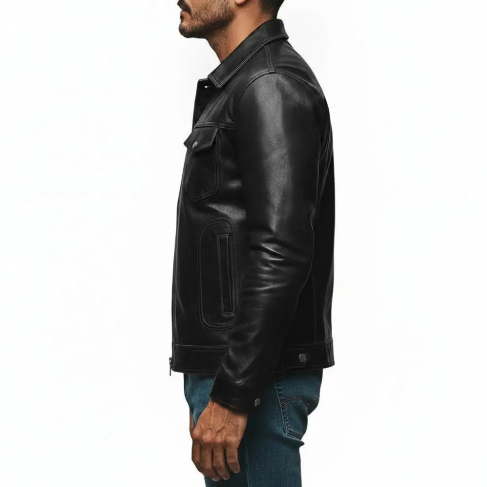 Classic Leather Biker Motorcycle Cafe Racer Jacket