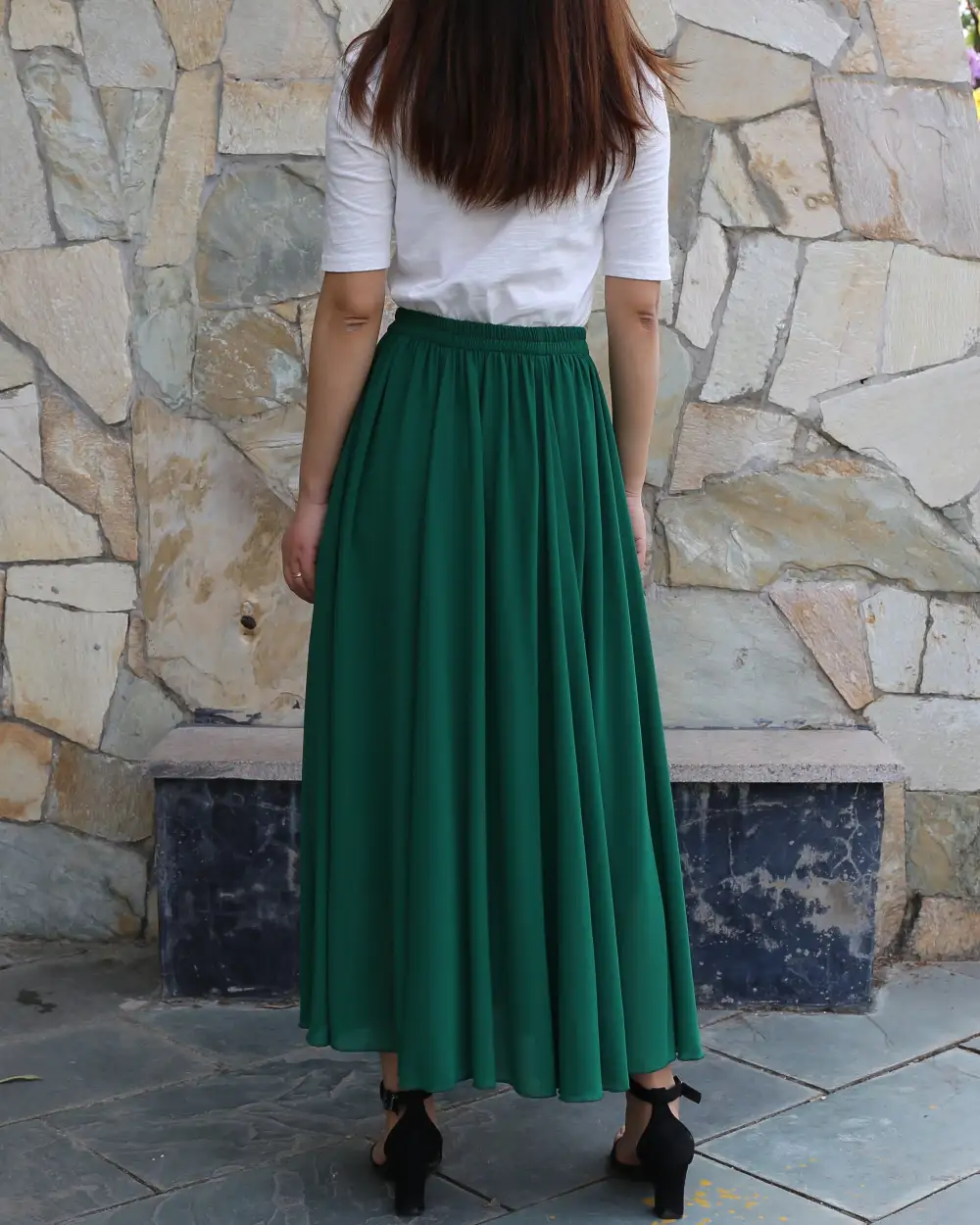 Relaxed Elastic Waist Chiffon A Line Maxi Skirt