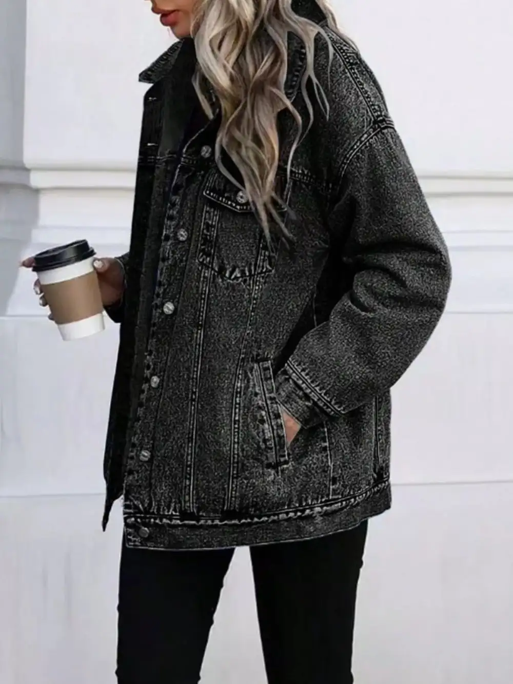 Washed Button Up Oversized Jacket