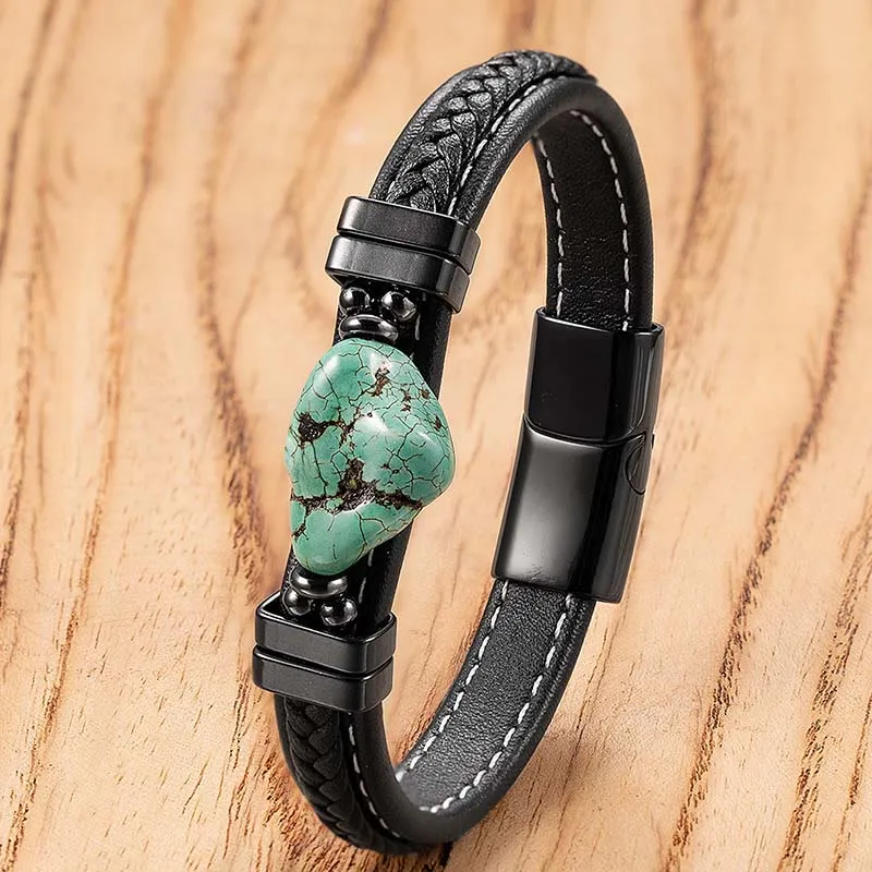 Synthetic Turquoise Braided Leather Bold Bracelet