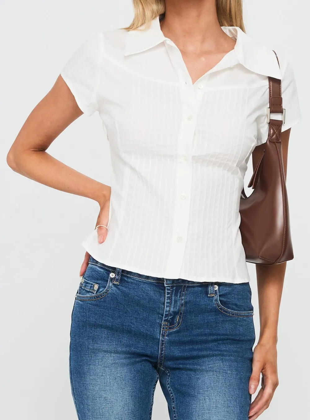 Draped Button Up Collared Blouse