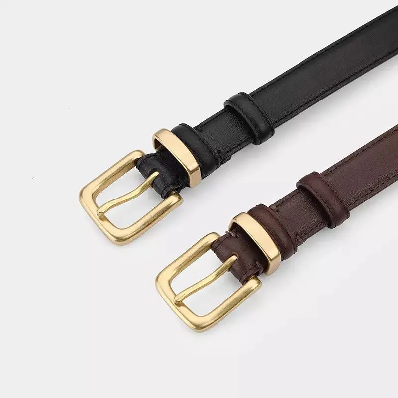 Simple Classic Leather Belt with Golden Buckle